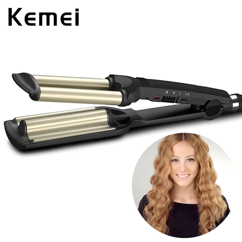 KEMEI Professional Hair Curler With 3 Barrels Big Wave Curling Iron Ceramic Hair Styling Tool