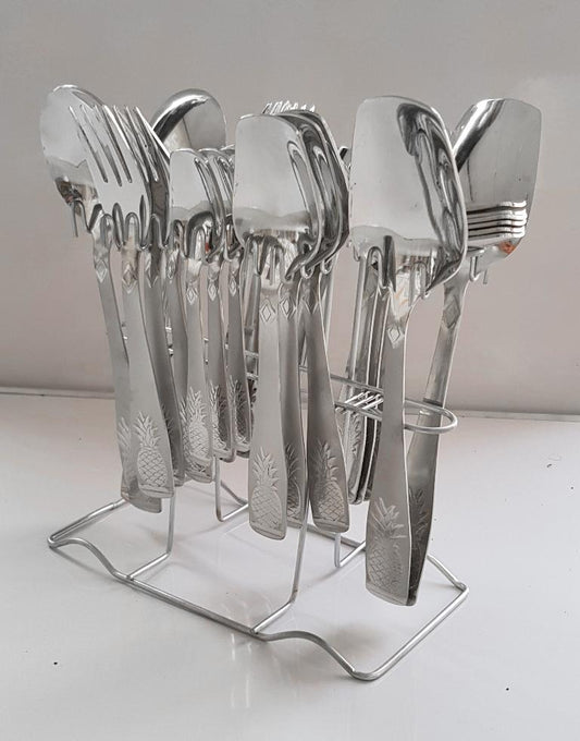 29 Pcs High-Quality Stainless-Steel Cutlery Set with Spoons, Forks, Knifes and Holder Stand