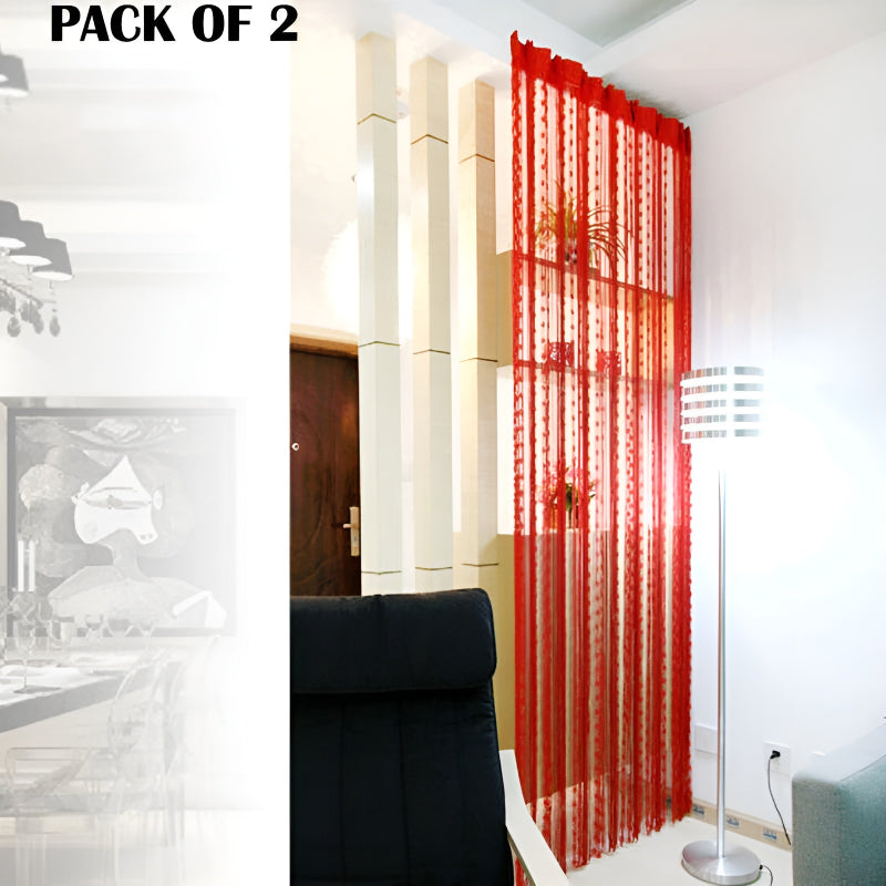 Pack Of 2 Pcs 100*200cm Door Window Curtain Heart Design Wedding Bedroom Living Room Partition Decoration