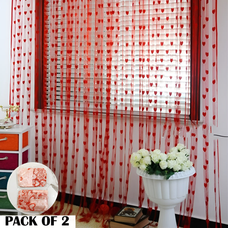 Pack Of 2 Pcs 100*200cm Door Window Curtain Heart Design Wedding Bedroom Living Room Partition Decoration