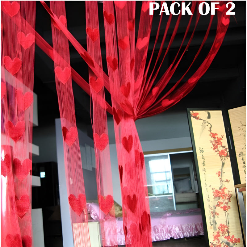 Pack Of 2 Pcs 100*200cm Door Window Curtain Heart Design Wedding Bedroom Living Room Partition Decoration