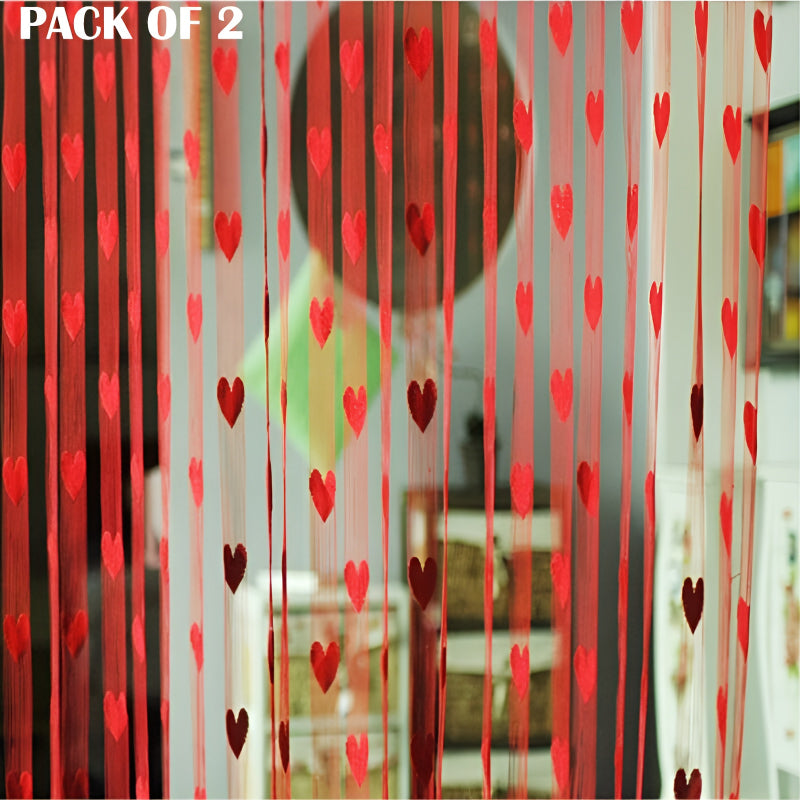 Pack Of 2 Pcs 100*200cm Door Window Curtain Heart Design Wedding Bedroom Living Room Partition Decoration