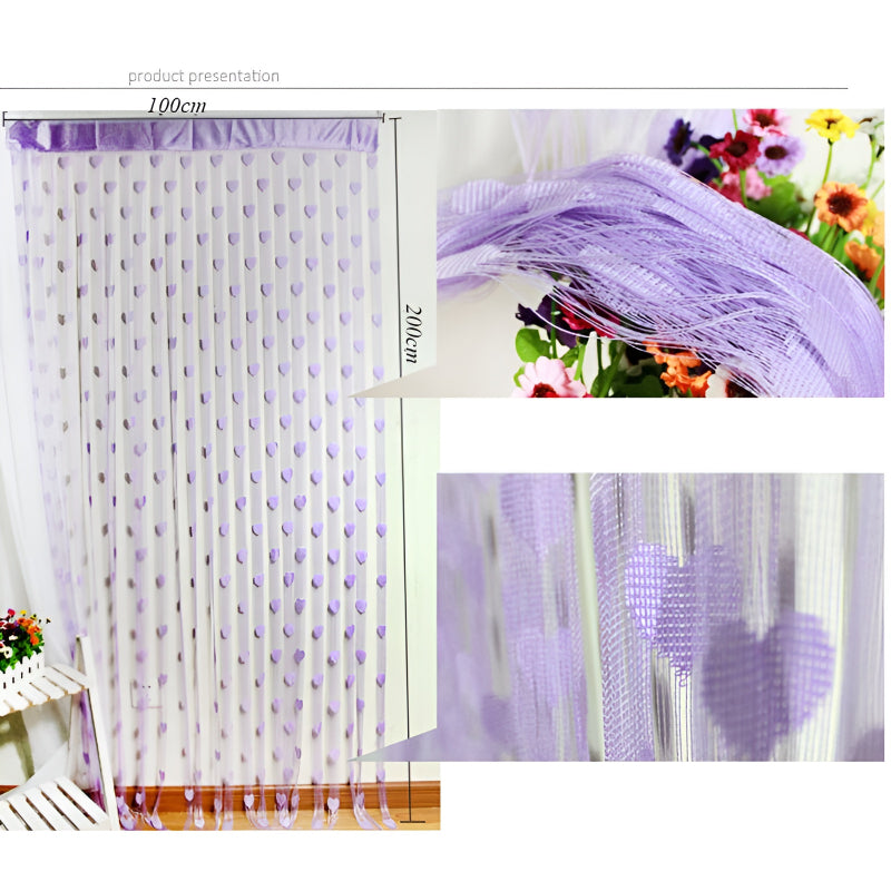 Pack Of 2 Pcs 100*200cm Door Window Curtain Heart Design Wedding Bedroom Living Room Partition Decoration