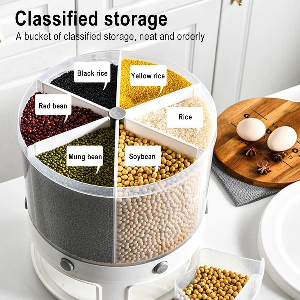 10 Kg 6-In-1 Kitchen Food Container Organizer With 360 Degree Rotatable Design