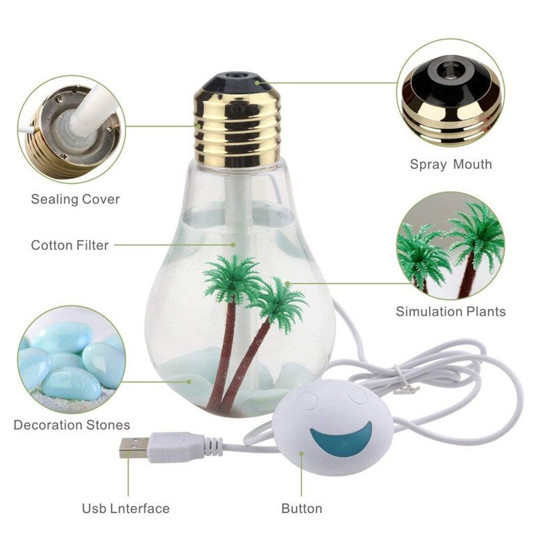 400ML Bulb Essential Oil Humidifier Ultrasonic Diffuser LED Night Light Air Freshener