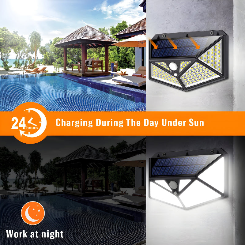 100 LEDs Rechargeable Motion Sensor Solar Interaction Waterproof Wall Lamp