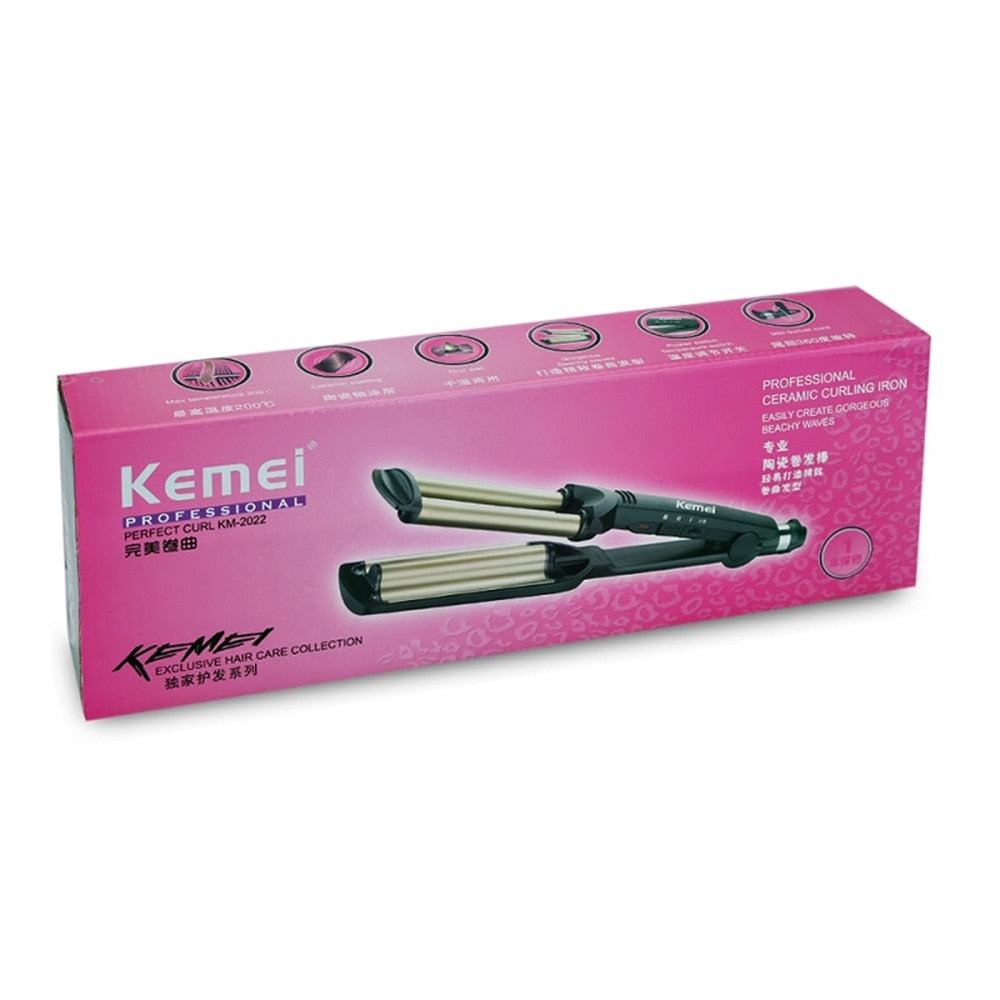 KEMEI Professional Hair Curler With 3 Barrels Big Wave Curling Iron Ceramic Hair Styling Tool