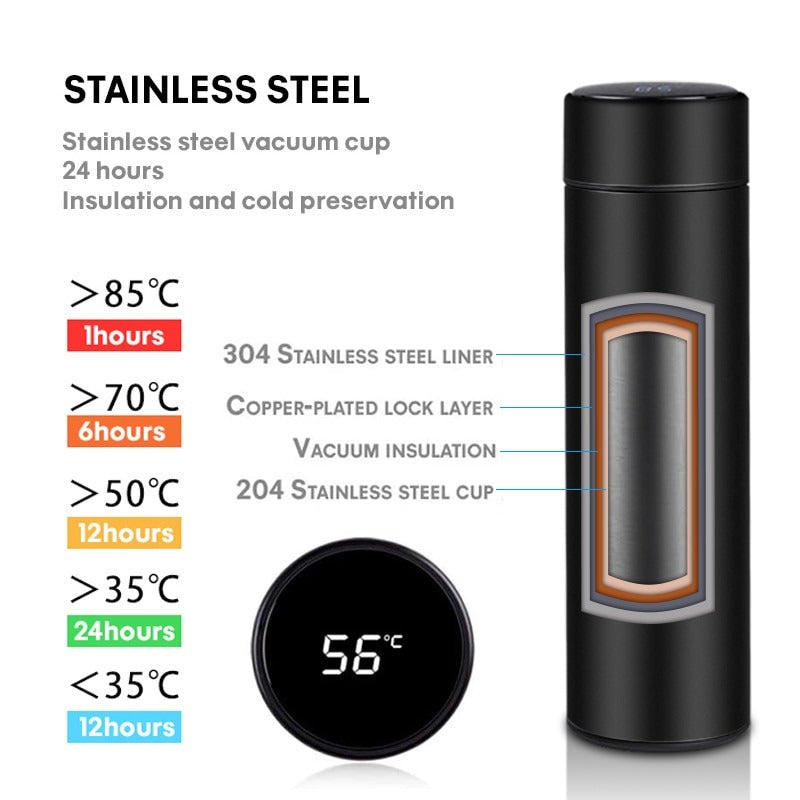 500ml Smart Water Bottle Intelligent Stainless Steel Thermos LED Temperature Display