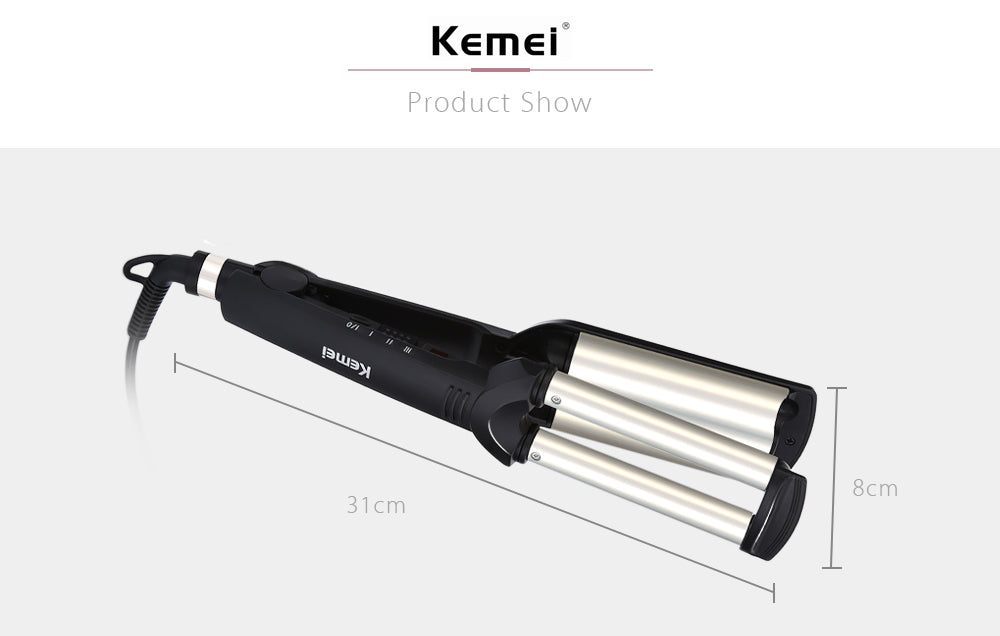 KEMEI Professional Hair Curler With 3 Barrels Big Wave Curling Iron Ceramic Hair Styling Tool