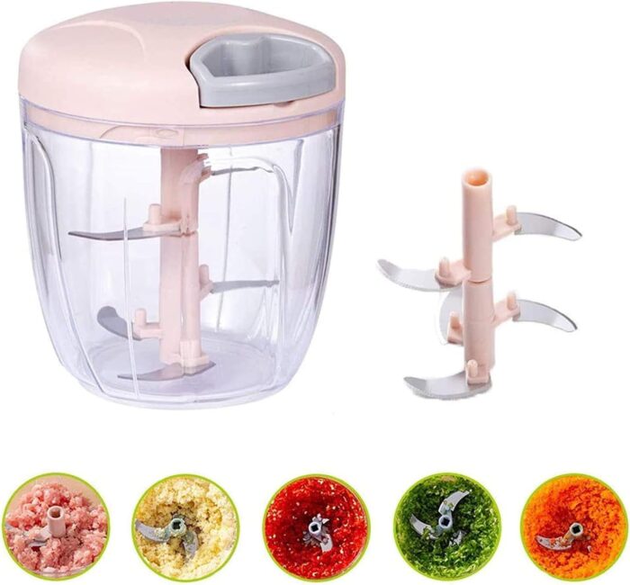 Manual Garlic Chopper Hand-Powered Food Chopper Mini Pull String Design Food Processor, Mincer,Garlic Press Mincer Pepper Chili Nuts Meat Grinder