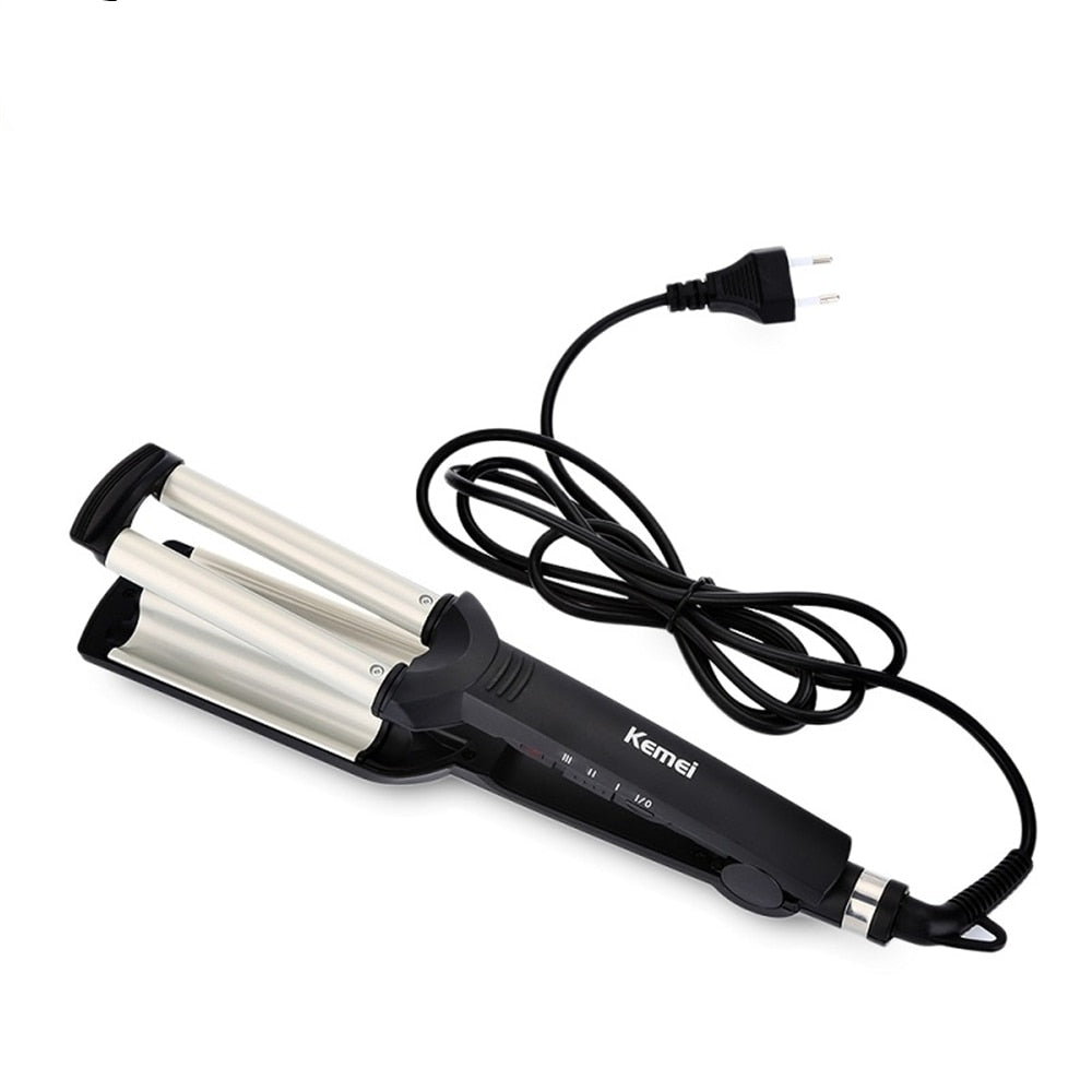 KEMEI Professional Hair Curler With 3 Barrels Big Wave Curling Iron Ceramic Hair Styling Tool