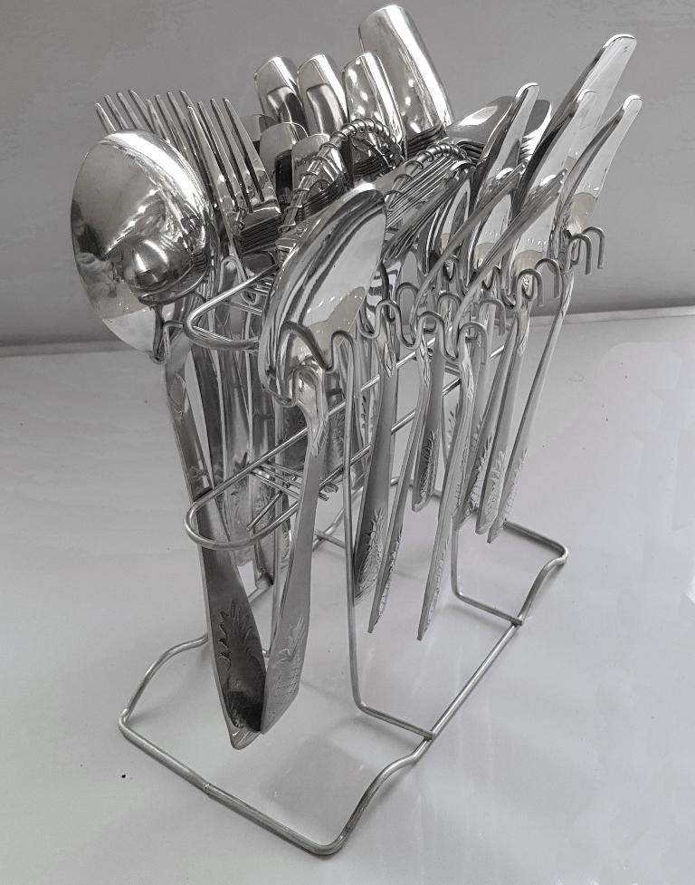 29 Pcs High-Quality Stainless-Steel Cutlery Set with Spoons, Forks, Knifes and Holder Stand