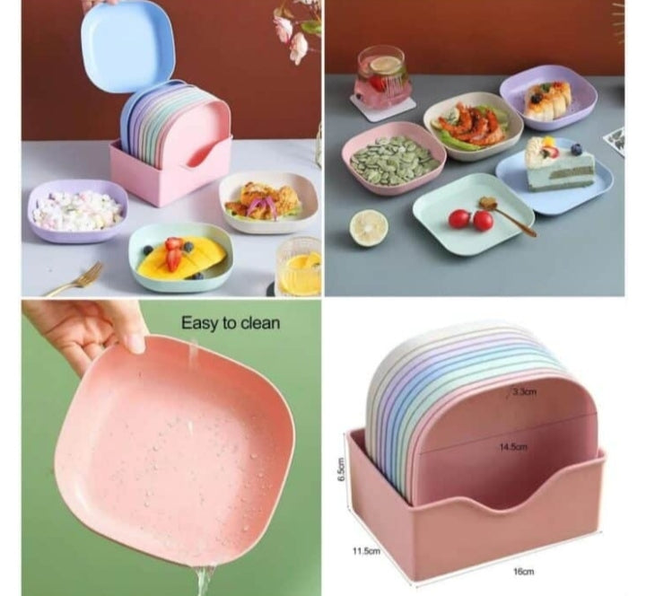 10pcs Plates Set With Holder (Random Colours)