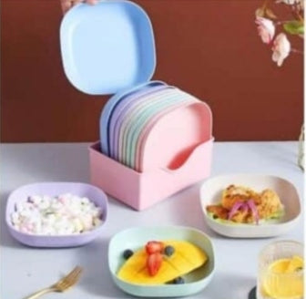 10pcs Plates Set With Holder (Random Colours)