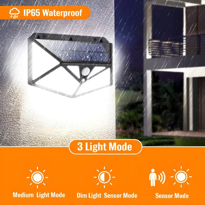 100 LEDs Rechargeable Motion Sensor Solar Interaction Waterproof Wall Lamp