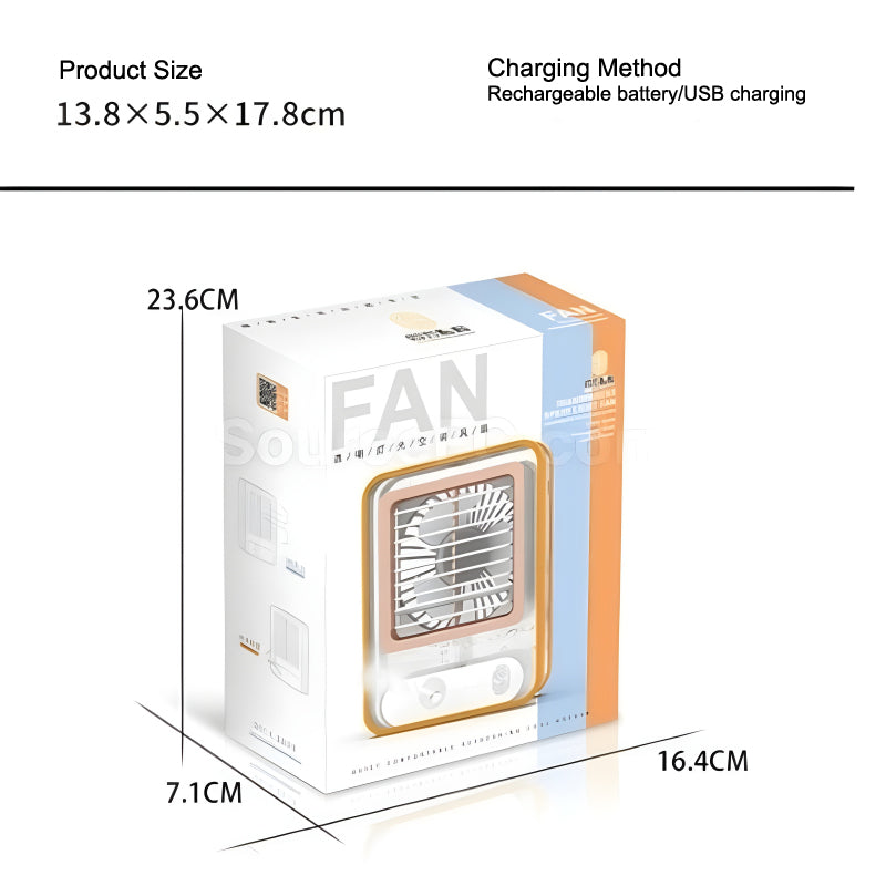 Rechargeable Transparent Fan with 3-Speed Wind, Night Light, Nano Spray Tech, Adjustable Grid