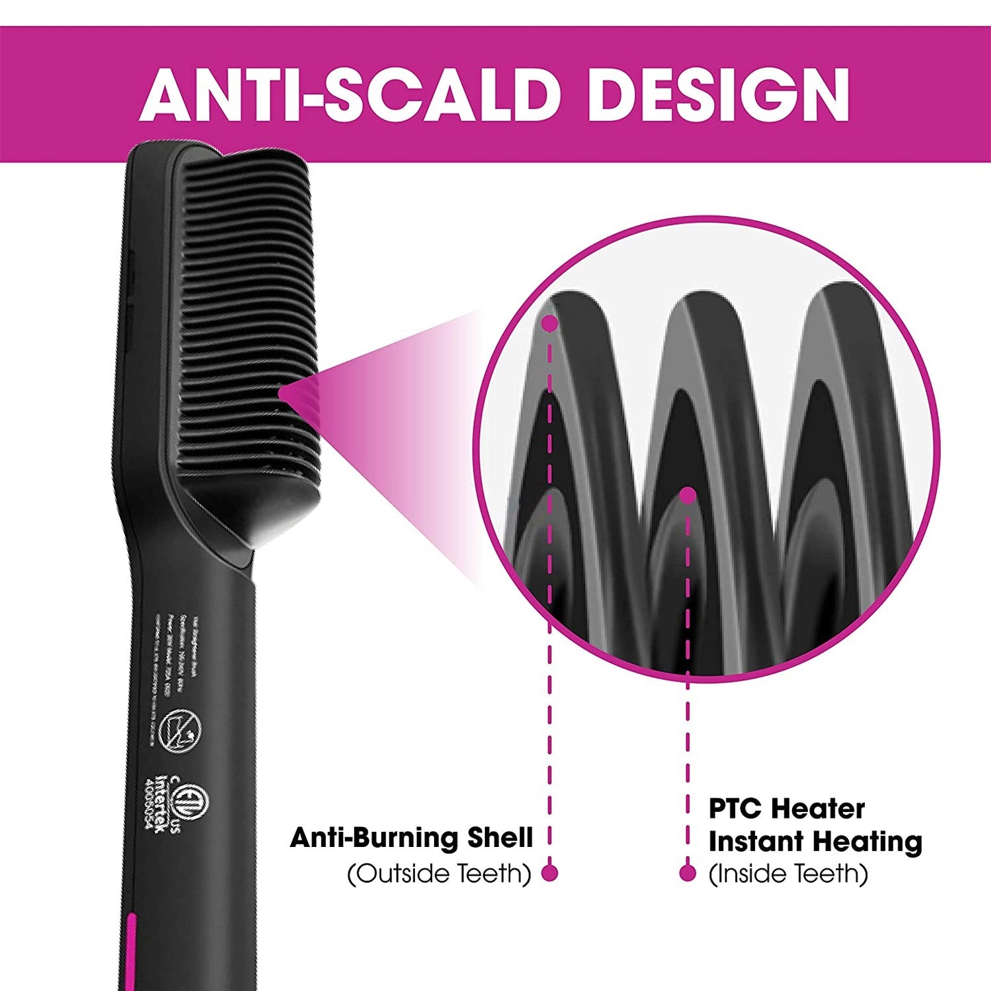 2 In 1 Ionic Straightening Brush With 3 Heat Levels Fast Ceramic Heating Anti-Scald Comb