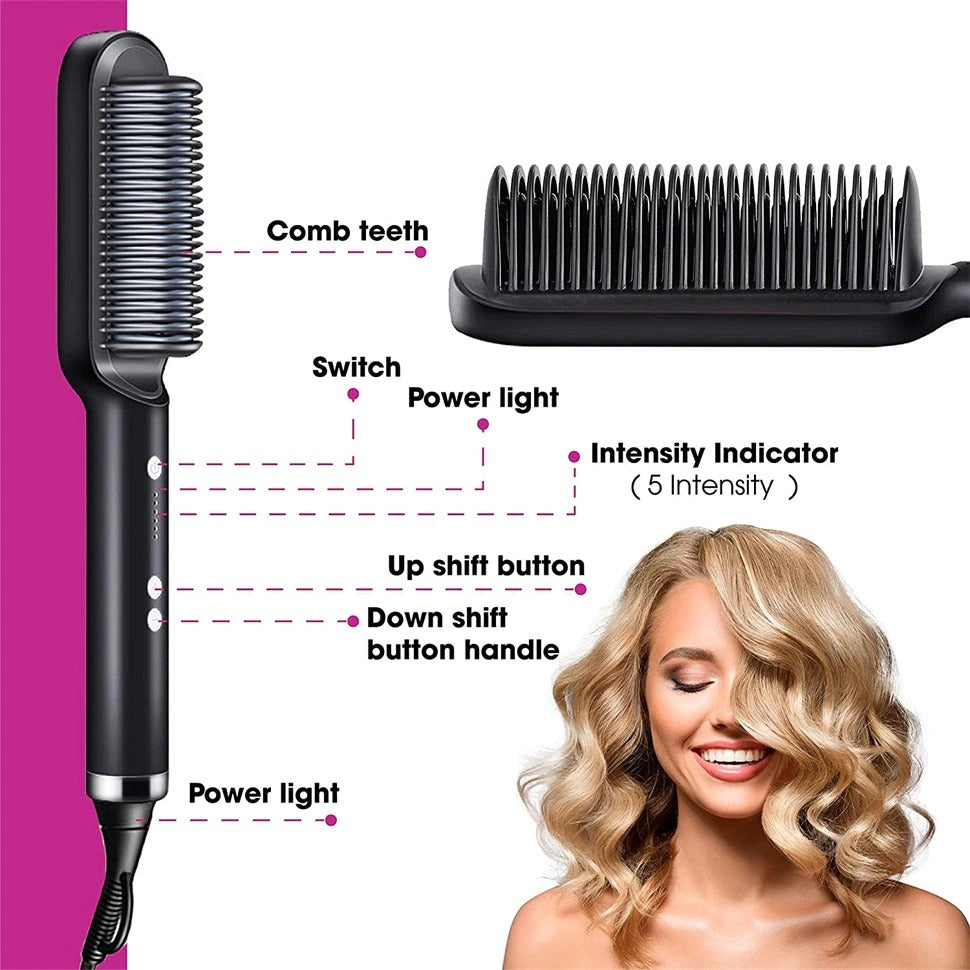 2 In 1 Ionic Straightening Brush With 3 Heat Levels Fast Ceramic Heating Anti-Scald Comb