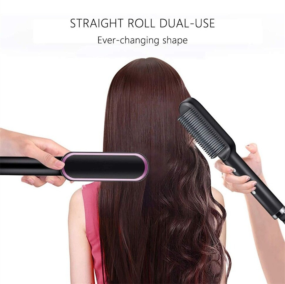 2 In 1 Ionic Straightening Brush With 3 Heat Levels Fast Ceramic Heating Anti-Scald Comb