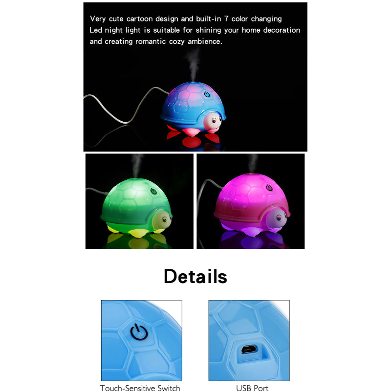 160ml Mini Turtle LED Air Humidifier With 7 Color Changing Light