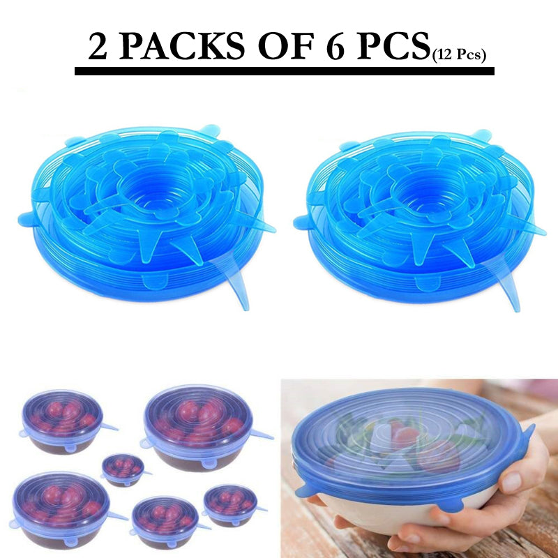 2 Sets Of 6 Pcs Silicone Food Wrap Caps Cookware Lids Stretchable Fresh Covers