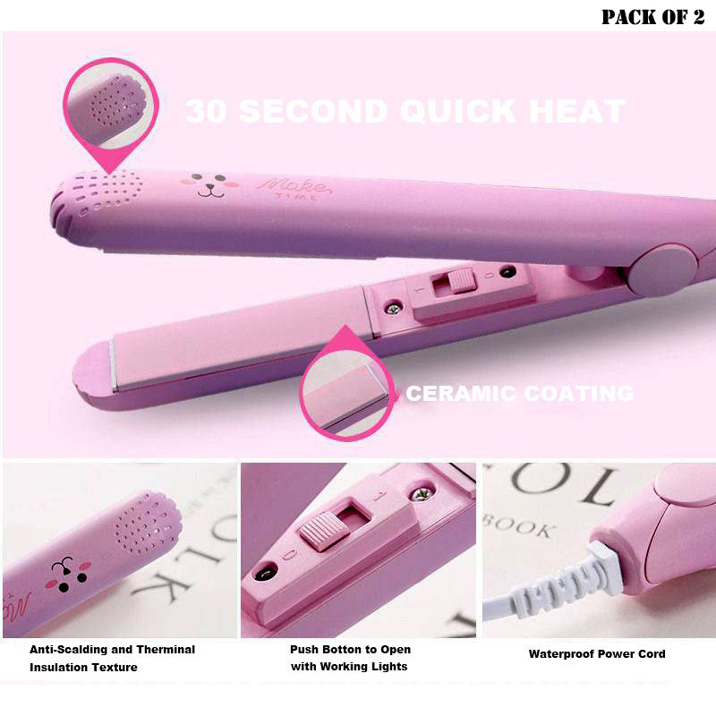 Pack Of 2 Best Quality Mini Portable Hair Straighteners With Plastic Cases