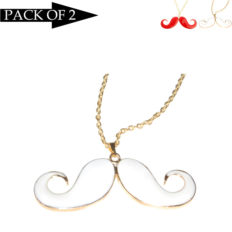 Chic Charm Set Of 2 Mustache Pendants With Golden Chains