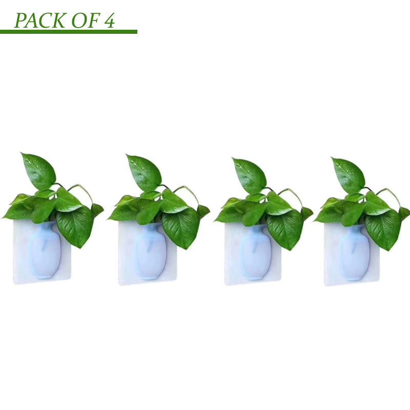 4 PCs Sticky Vase Wall Mounted Plant Holder Decorative Flower Display Vase Wall Decor