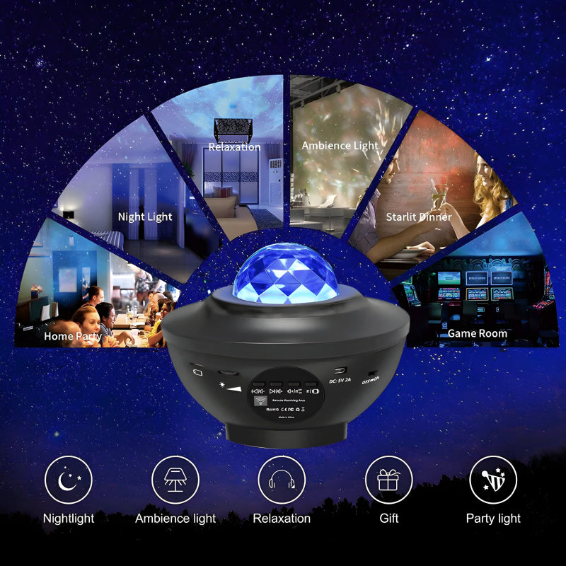 Compact Multi-Functional LED Galaxy Projector Light With Built-In Bluetooth Speaker – Portable Mini Design