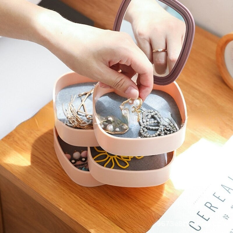 Portable Jewelry Organizer With Mirror Rotating Jewelry Storage Box